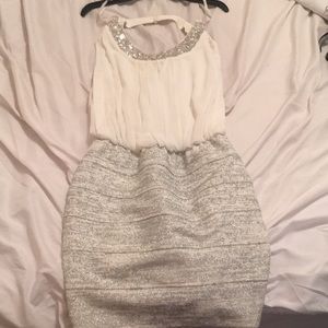White and Silver Sparkly Short Prom Dress